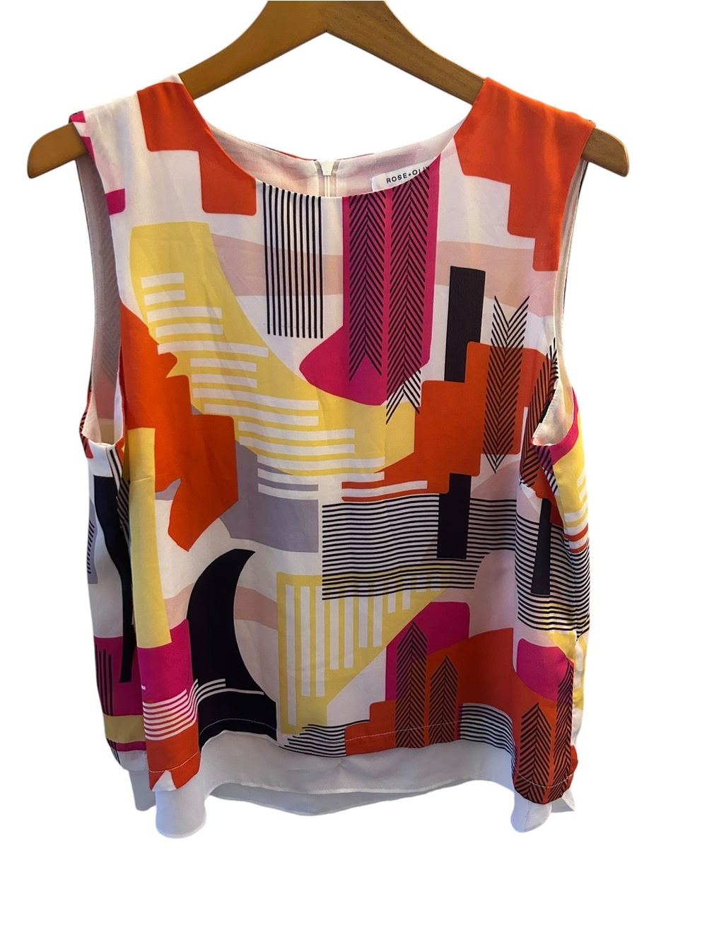 Rose & Olive Multicolor Geometric Sleeveless Top - Orange & Pink
